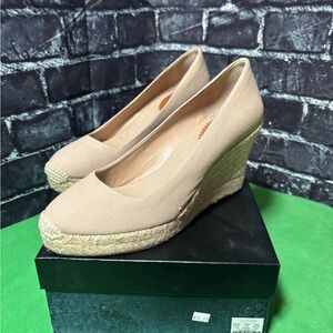 J. Crew Neutral Beige Canvas Espadrille Wedges size 9